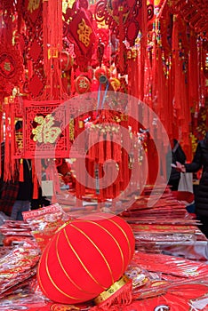 Red Chinese traditional decorative ornaments with tassels and lantern