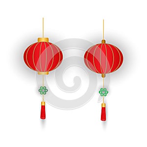 Red chiness lanterns for decoration on white background