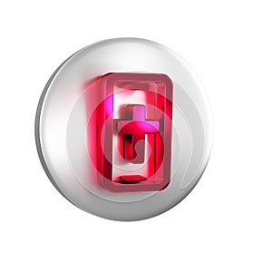 Red Christian cross on mobile phone icon isolated on transparent background. Church cross. Silver circle button.