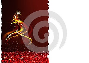 Red Christmas Background with an Abstract Christmas Tree made of Falling Stars
