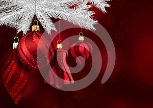 Red Christmas Background with Christmas Ornaments
