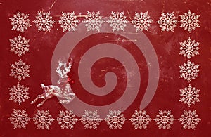 Red Christmas background with Christmas sock. Top view with copy space