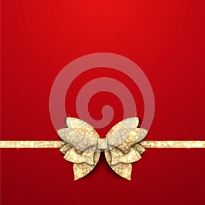 Red Christmas background with gold bow