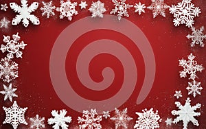 Red Christmas background. Merry Christmas snowflake background with space for your wishes. Modern holiday illustration