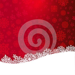 Red Christmas background with paper cut white snowflakes