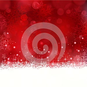 Red Christmas background with snowflakes and stars photo