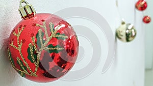 Red christmas bal, white background