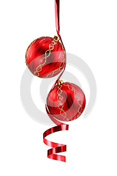 Red Christmas ball with a curly ribbon