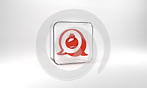 Red Christmas ball icon isolated on grey background. Merry Christmas and Happy New Year. Glass square button. 3d