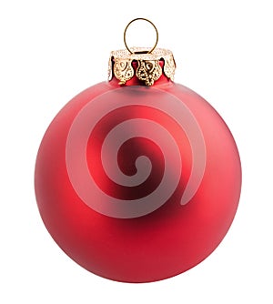 Red christmas ball isolated on white background. Clipping path