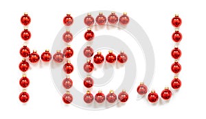 Red Christmas Ball Ornament Building Word Hej Means Hello photo