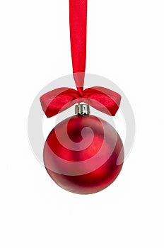 Red Christmas ball with red ribbon with clipping path