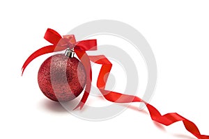 Red Christmas ball with ribbon bow