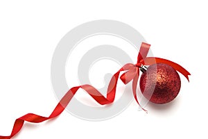 Red Christmas ball with ribbon bow
