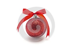 Red Christmas ball with ribbon bow