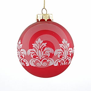 Red christmas ball toy on white background