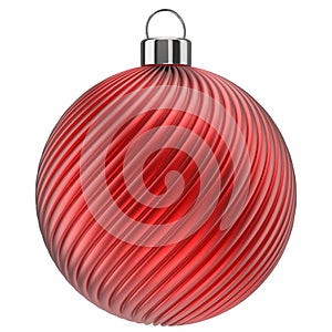 Red Christmas ball with twisted stripes design