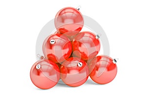 Red Christmas balls pyramid. New Year and Merry Xmas concept, 3D rendering