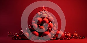 Red Christmas banner background, New year card with copy space, Generative Ai