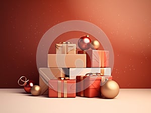 Red Christmas banner background, New year card with copy space, Generative Ai