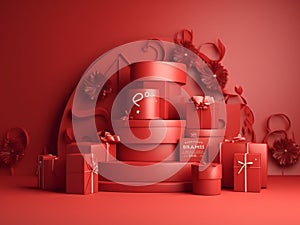 Red Christmas banner background, New year card with copy space, Generative Ai
