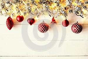 Red Christmas Banner, White Wood, Copy Space