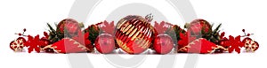 Red Christmas bauble border isolated on white