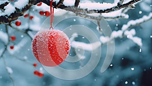 Red Christmas bauble on Pine tree