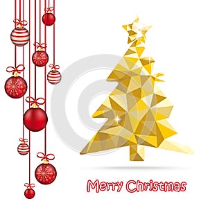 Red Christmas Baubles Red Ribbons Golden Lowpoly Tree