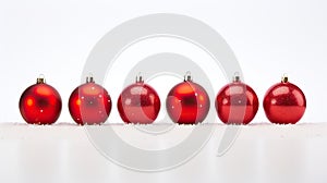 Red christmas baubles in snow isolated on white background. Generative AI