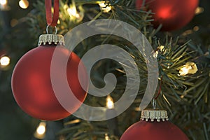 Red Christmas Baubles On Tree