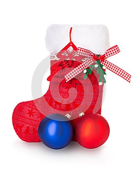 Red Christmas boot on white background isolated