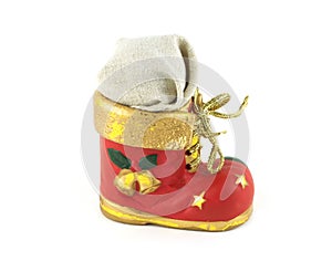 Red Christmas bootee with gift