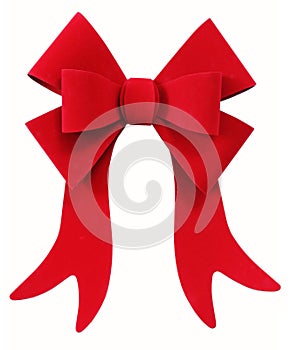 Red Christmas bow ribbon isolated on white