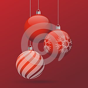Red Christmas card with Christmas balls. Banner design