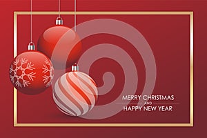 Red Christmas card with Christmas balls. Banner design