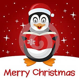 Red Christmas Card Cute Penguin