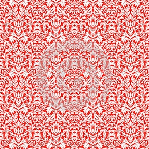 Red Christmas Damask Pattern Seamless Background