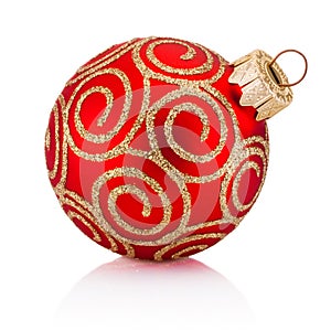 Red Christmas decoration bauble isolated on white background