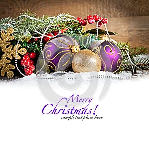 Red christmas Decoration Over Wooden Background.