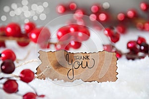 Red Christmas Decoration, Snow, Label, Thank You
