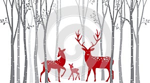 Red christmas deer with birch tree