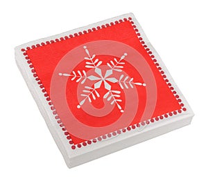 Red Christmas or festive paper napkins aka serviettes, isolated photo