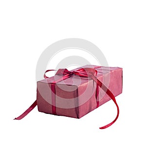 Red christmas gift with bow isolate on white background