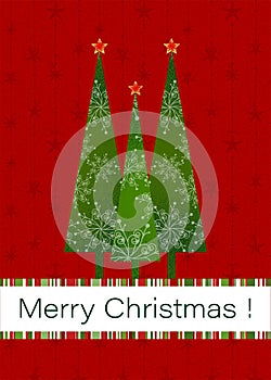 Red Christmas Greeting Card with Green Christmas Tree