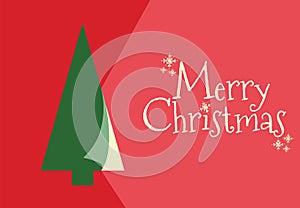 Red christmas greeting card with tree and merry christmas text