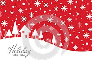 Red Christmas and New Year card. Vector Illustration. Snow landscape background. xmas holiday greetings