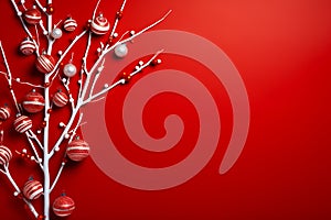 Red Christmas ornament background, festive winter card decoration, ai generated