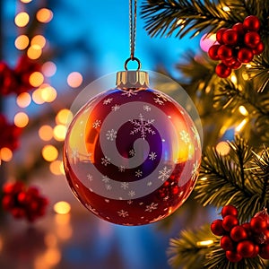 christmas ornaments of red ball - AI generated