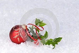 Red christmas ornament card background